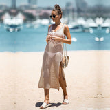 Spring And Summer New Beach Hoodie Solid Color Open Fork Sling Shirt Bikini Long Beach Dress Women's Dress HZ1208