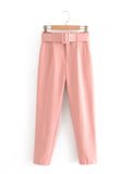 Spring 2025 New ñÞÖå Multi-Colored Harun Pants Casual Solid-Colored Small-Footed Women's Trousers Belt HZ1208