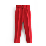 Spring 2025 New ñÞÖå Multi-Colored Harun Pants Casual Solid-Colored Small-Footed Women's Trousers Belt HZ1208