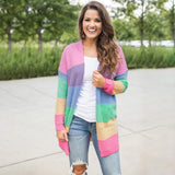 Yangyang Autumn And Winter Sweater Women Loose Color Bump Striped Knitted Cardigan Long Coat HZ1208