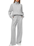 Women's Two-Piece Set Of Half Zipper Sweatshirt Wide Leg Sweatpants Casual Suit Women HZ1208