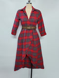 Vintage Long-Sleeved Plaid Shirt Dress 2025 Spring And Autumn New Fashion Loose Casual Dress Belt HZ1208