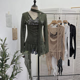 Real Shooting Retro Irregularly Hollow Knitted Jersey Dress Girl With Hottie Word Shoulder Collar Blouse 8101 HZ1208