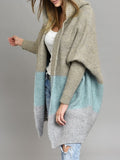 Spring And Autumn Classic Splicing Color Knitted Sweater Cardigan Women's Fashion Hooded Loose Casual Coat HZ1208