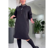 2025 Autumn And Winter New Loose French Half-Zip Knitted Dress Large-Size Solid Color Long HZ1208