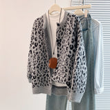 Large-Size European Version Of Retro Lazy Chic Leopard Single-Rower Buckle 2025 Knitted Cardigan Sweater Coat Women's Clothing HZ1208