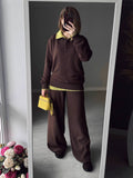 Autumn And Winter Solid-Color Lap-Over Sweater Set Women's Loose Knit Polo Collar Sweater Broad Leg Pants Two-Set HZ1208