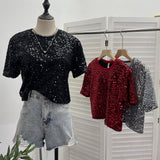Red Lidg Short-Sleeved T-Shirt Woman 2025 Spring Dresses Loose Lime Bling Blouse 1059 HZ1208