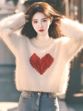 White Love Print Lazy Sweater Knitted Women 2025 Autumn And Winter New Korean Atmosphere Feeling Top HZ1208