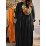 2025 Spring And Summer Women's V-Neck Casual Solid Cotton Pocket Dress HZ1208