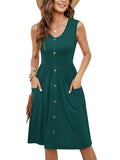 Summer Dress Casual Fashion Foldless Sleeveless Buckle Long With Pocket HZ1208