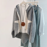 Korean Design Sense Of The Star Short-Sleeved Hooded Knitted Sweater Women's Autumn And Winter Slim Clothes HZ1208