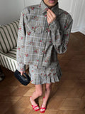 Exploding Plaid-Print Set Shirt-Style Jacket With Hundreds Of Folded Skirt Autumn And Winter Crumuml Flower Design Sweet Retro Woman HZ1208