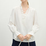 French Temperament Lace Lace V-Neck Shirt Women's Spring 2025 Design Sense Niche Elegant Loose Coat HZ1208