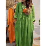 2025 Spring And Summer Women's V-Neck Casual Solid Cotton Pocket Dress HZ1208