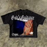 2025 Cool Boy New Prayer Hand-Printing T-Shirt Five-Sleeved T-Shirt HZ1208