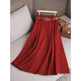 2025 Women's Spring And Autumn Solid Color Casual Bvy Skirt With Belt HZ1208