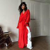 French Temperament Niche Lotus Side V-Neck Irregular Drag-And-Drag Chiffon Sleeve Top HZ1208