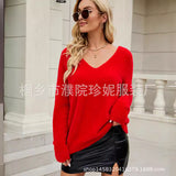 2025 Autumn New Imitation Marinose Sweater Female Solid Color Long-Sleeved V-Neck Loose Large-Size Woman HZ1208