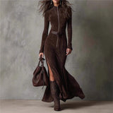 New Fashion Style In Autumn And Winter 2025, Zippered And Straight-Fork Dress HZ1208
