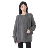 Lazy Wind Dark Gray Sweater Women 2025 Autumn And Winter Yang Plush Warm High-End Sense Knitting Loose Coat HZ1208