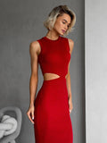 Temperament Fashion Sexy Women's Knitted Waist Collar Sleeveless Bag Hip Dress Simple HZ1208