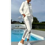 2025 Autumn And Winter New Women's Pure Color Round Neck Long Sleeves With Splicing Trousers Set Women HZ1208