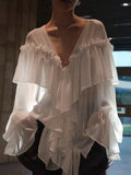 2025 Early Spring New High-End French Design Wood-Side Chiffon Women Loose V-Neck Solid Color Niche Blouse HZ1208