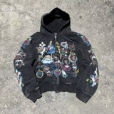 Autumn/Winter 2025 Men's And Women's Hooded Sweatshirt Zipper Graffiti ID Card Print Long-Sleeved Hoodie Coat HZ1208
