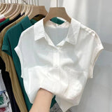 Standing Short-Sleeved Shirt Women's Summer Thin Design Sense Of New Leisure Loose Collar Cover Gas Blouse Tide HZ1208