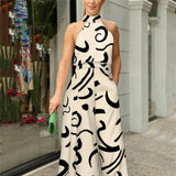 2025 Women's Clothing Ins New Fashion Round Collar Sexy Print Jumpsuit HZ1208