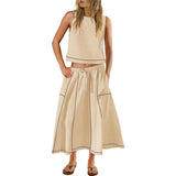 TK Hot 2025 New Summer Vacation Sleeveless Vest Half-Dress Cotton-Song Set Two-Piece Set HZ1208