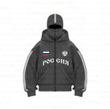 Tide Double Hat Design Letter Hooded Cardigan Autumn And Winter Men And Women With The Same Loose Y2K Sweater HZ1208