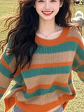 Mori's Retro Stripes Loose Lazy Sweater Knitted Women's 2025 New Winter Korean Wear Top Tide HZ1208