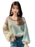 Mint-Colored Horse Hairy Loose Long-Sleeved Knitted Sweater 2025 Early Autumn New Female Unique Super-Good-Looking Top HZ1208