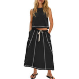 TK Hot 2025 New Summer Vacation Sleeveless Vest Half-Dress Cotton-Song Set Two-Piece Set HZ1208