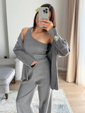 Exploding Lazy Knitted Casual Sweater Gray Camel Two-Color High-End One-Shoulder Vest With Wide-Legged Trousers HZ1208