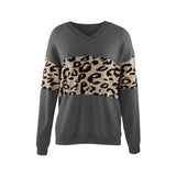 2025 Autumn And Winter New V-Neck Spliced Knitted Shirt Women's Jacket Leopard Print Women's Sweater HZ1208