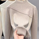 One-Piece Sweater Bottomed Women Set Warm 2025 Autumn And Winter New Plus Velvet Half-High Collar Temperament Top HZ1208