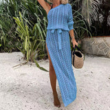 Single-Sleeved Dress Empty Beach Dress Perspective Solid Long Dress HZ1208