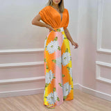 2025 Women's Autumn New Temperament V-Neck Print Wide Leg Pants Fashion Casual Set 661 HZ1208