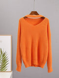 2025 Autumn And Winter Ultra-Soft V-Neck Imitation Marinish Sweater Female Lazy Style Loose Knitted Sweater HZ1208