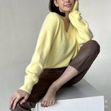 2025 Autumn And Winter Ultra-Soft V-Neck Imitation Marinish Sweater Female Lazy Style Loose Knitted Sweater HZ1208