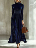 Autumn And Winter New Half-Healt Collar Waist Repair Folded Gold Velvet Temperament Long Dress HZ1208