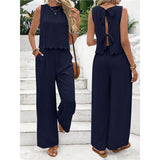 2025 Summer Women's Fashion Ice Silk Sleeveless Vest Casual Pants Set New HZ1208