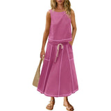 TK Hot 2025 New Summer Vacation Sleeveless Vest Half-Dress Cotton-Song Set Two-Piece Set HZ1208