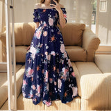 2025 Autumn New Women's Design Feel A Word Of Fashion Broken Flower Shoulder Dress Women 661 HZ1208