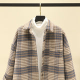 Add Thick Hair Coat Women 2025 Autumn And Winter New Shirt Port Loose Long-Sleeved Grinding Lattice Plus Velvet Shirt Woman HZ1208