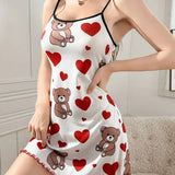 2025 Hot New Pajamas Set Women's Milk Silk Pajamas Sling Skirt Cute Print Source HZ1208