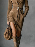 2025 Women's Autumn And Winter Velvet Fashion Single-Dbutton Shirt Dress Skirt With Belt HZ1208
